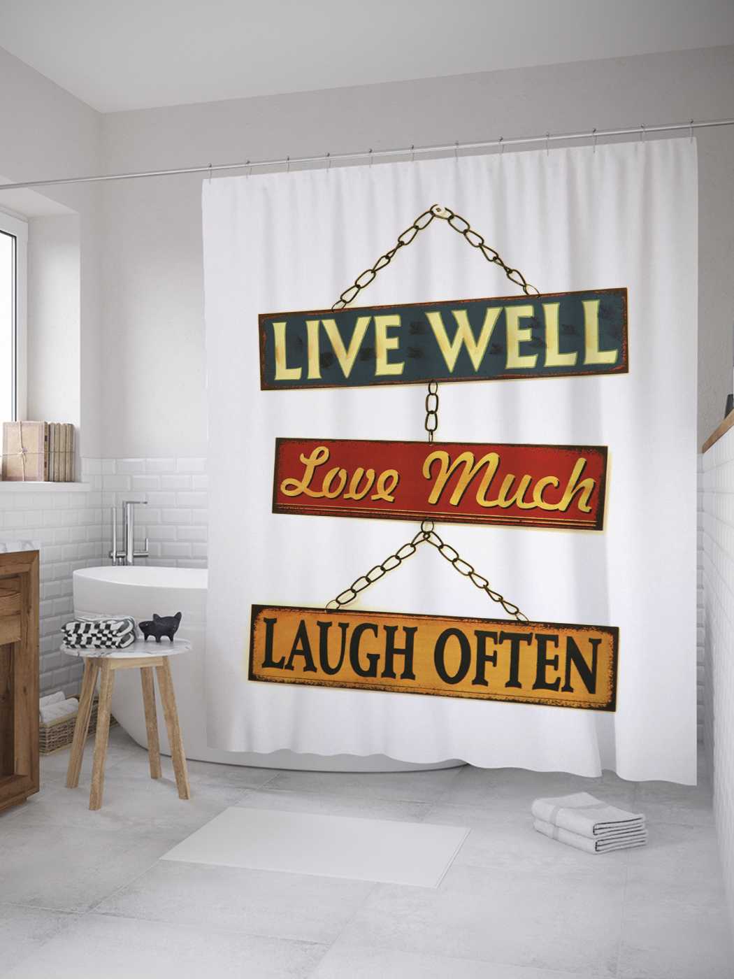

Штора для ванной JoyArty "Живи хорошо, люби много, смейся часто" 180х200 см с крючками, Живи хорошо, люби много, смейся часто