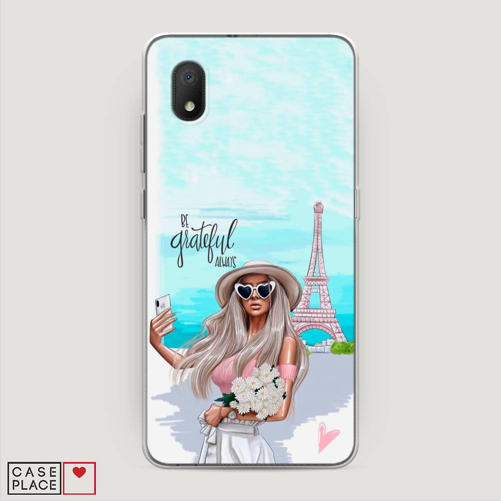 

Чехол на Alcatel 1A (2020) "Селфи Париж", Голубой;бежевый, 171050-6