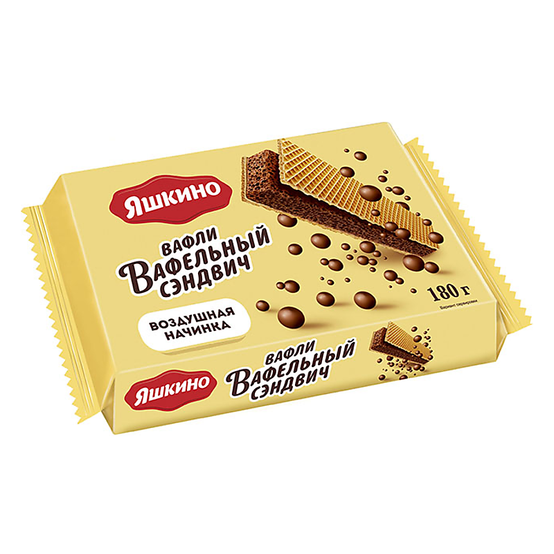 

Вафельный сендвич Яшкино с воздушной шоколадной начинкой, 180 г 2 шт, 255