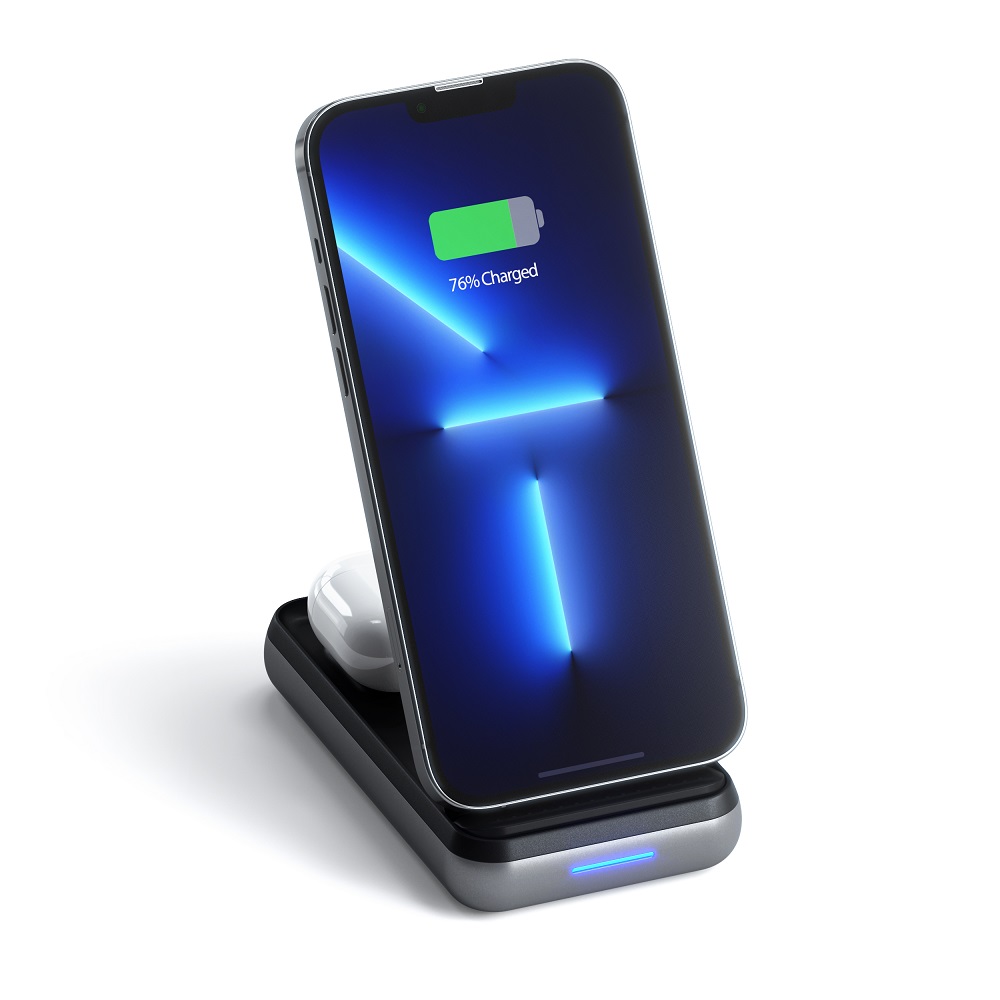 Беспроводное зарядное устройство 2-в-1 Satechi Duo Wireless Charger Stand, серый космос