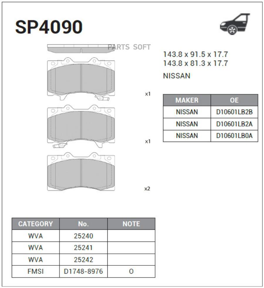 

Тормозные колодки Sangsin brake передние SP4090, SP4090