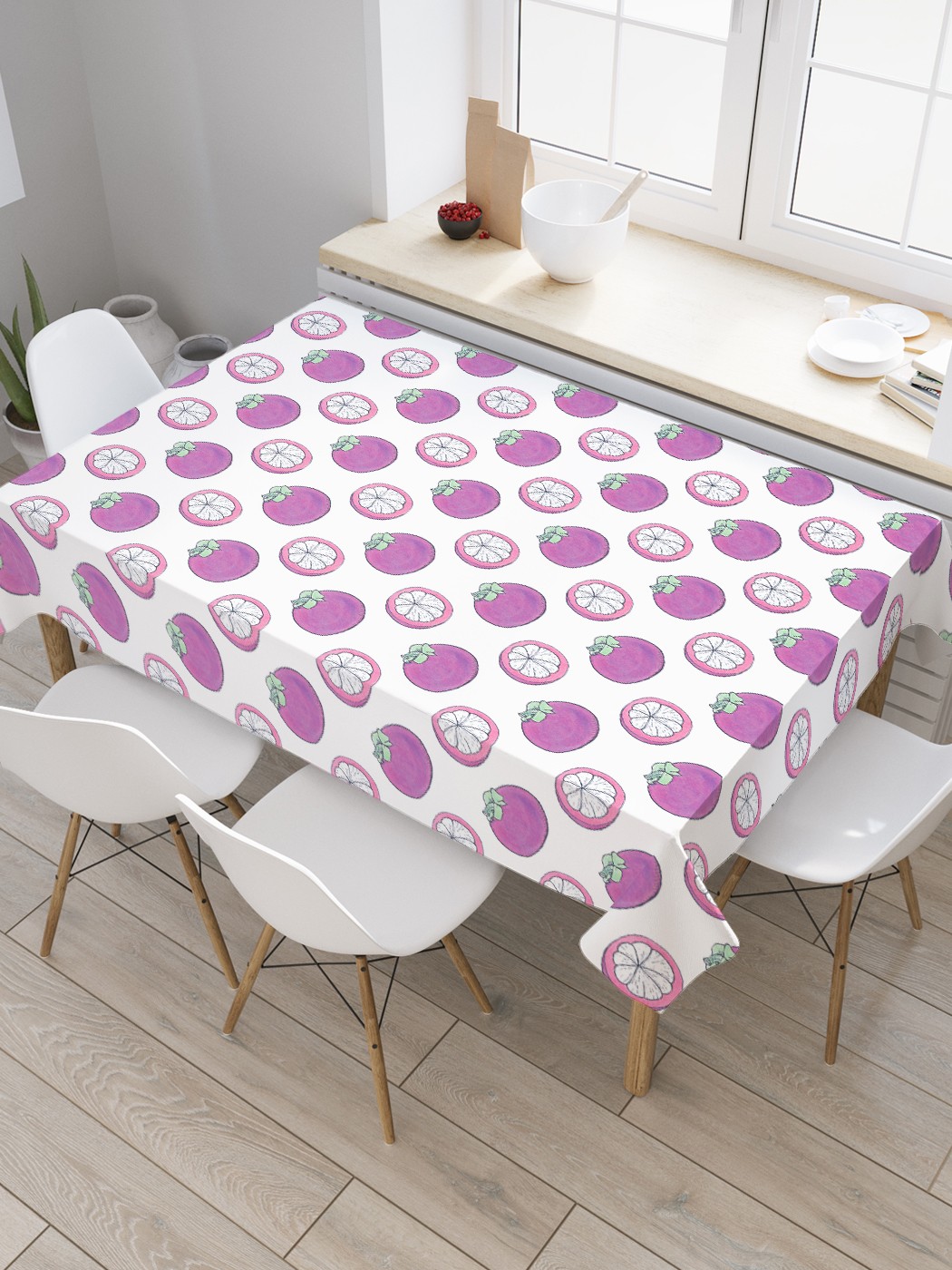 

Скатерть прямоугольная JoyArty "Плоды мангустина" из сатена, 180x145 см, Белый, Плоды мангустина