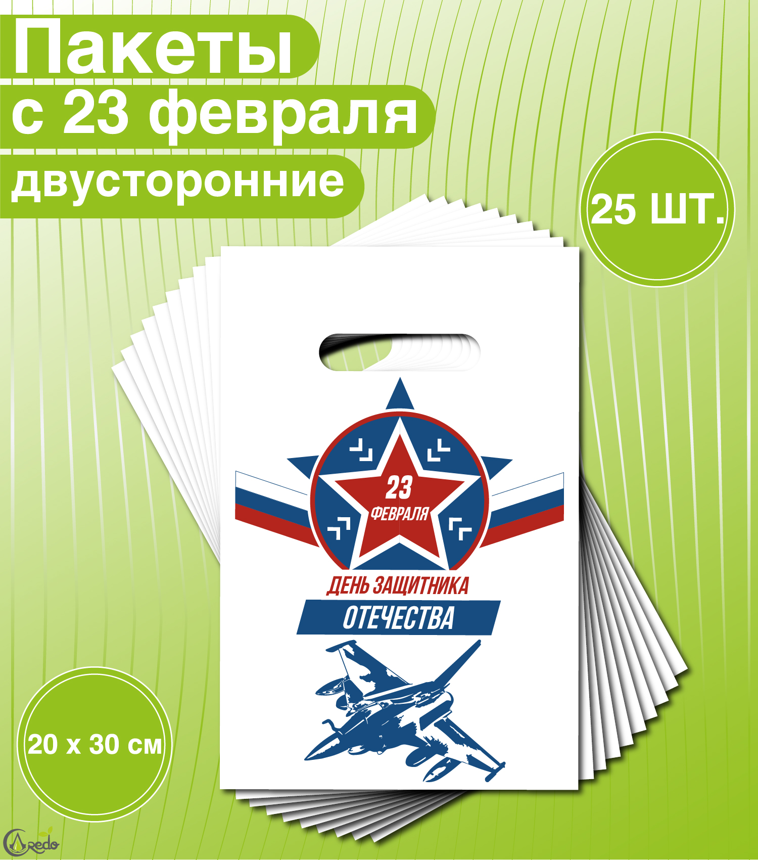 Пакеты подарочные Credo на 23 Февраля, 20 x 30 см, набор 25 шт