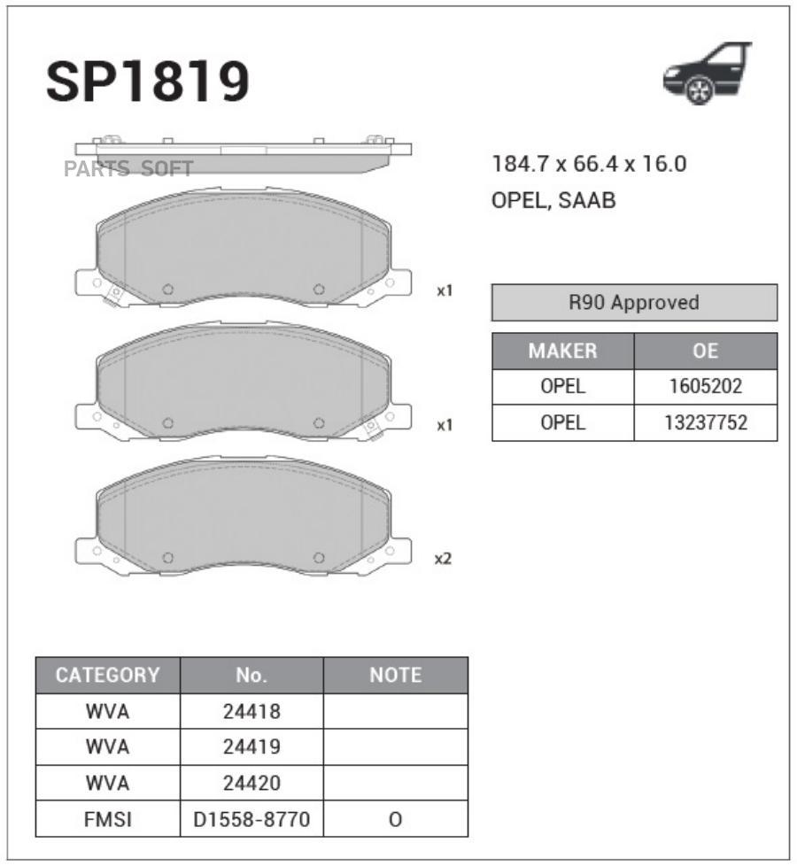 

Тормозные колодки Sangsin brake SP1819, SP1819