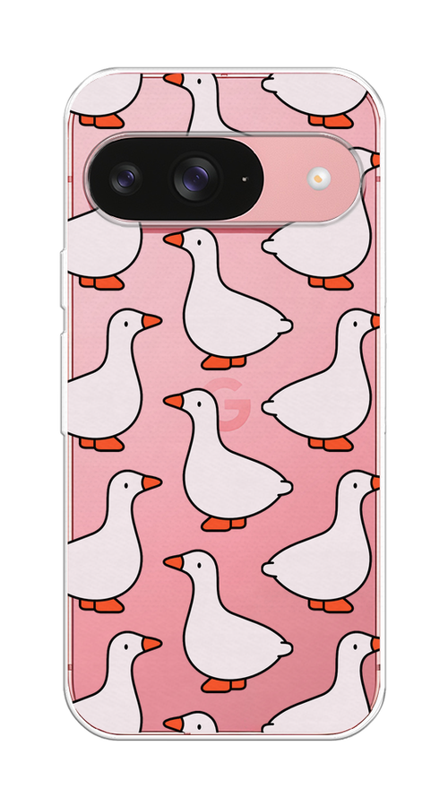 

Чехол на Google Pixel 9 "Гуси", Прозрачный;белый;оранжевый, 271950-1