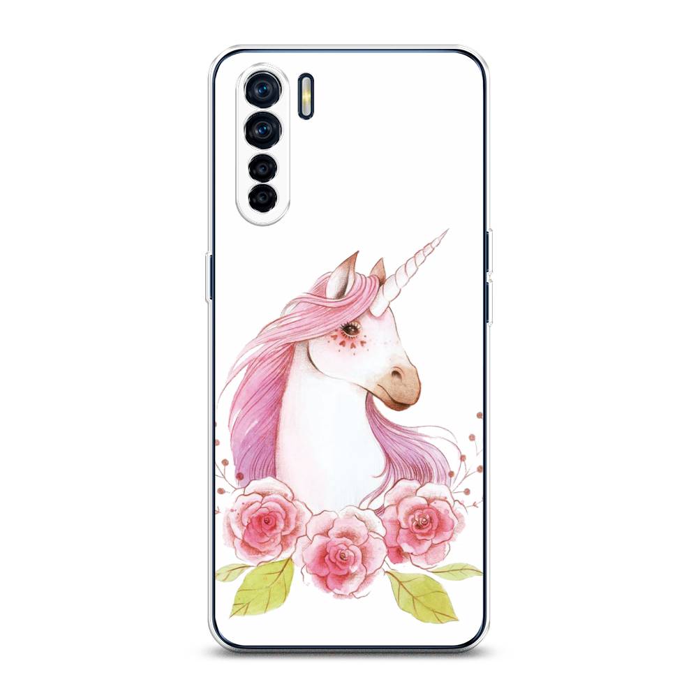 

Чехол для Oppo A91/Reno 3 "Единорог цветы", Белый;розовый;серый, 254250-1