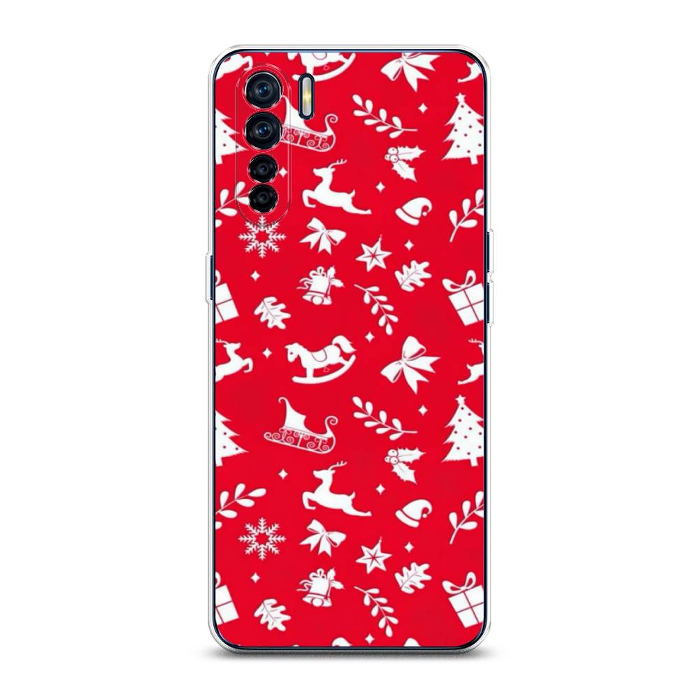 

Чехол для Oppo A91/Reno 3 "Красный новогодний фон", Красный;белый, 254250-5