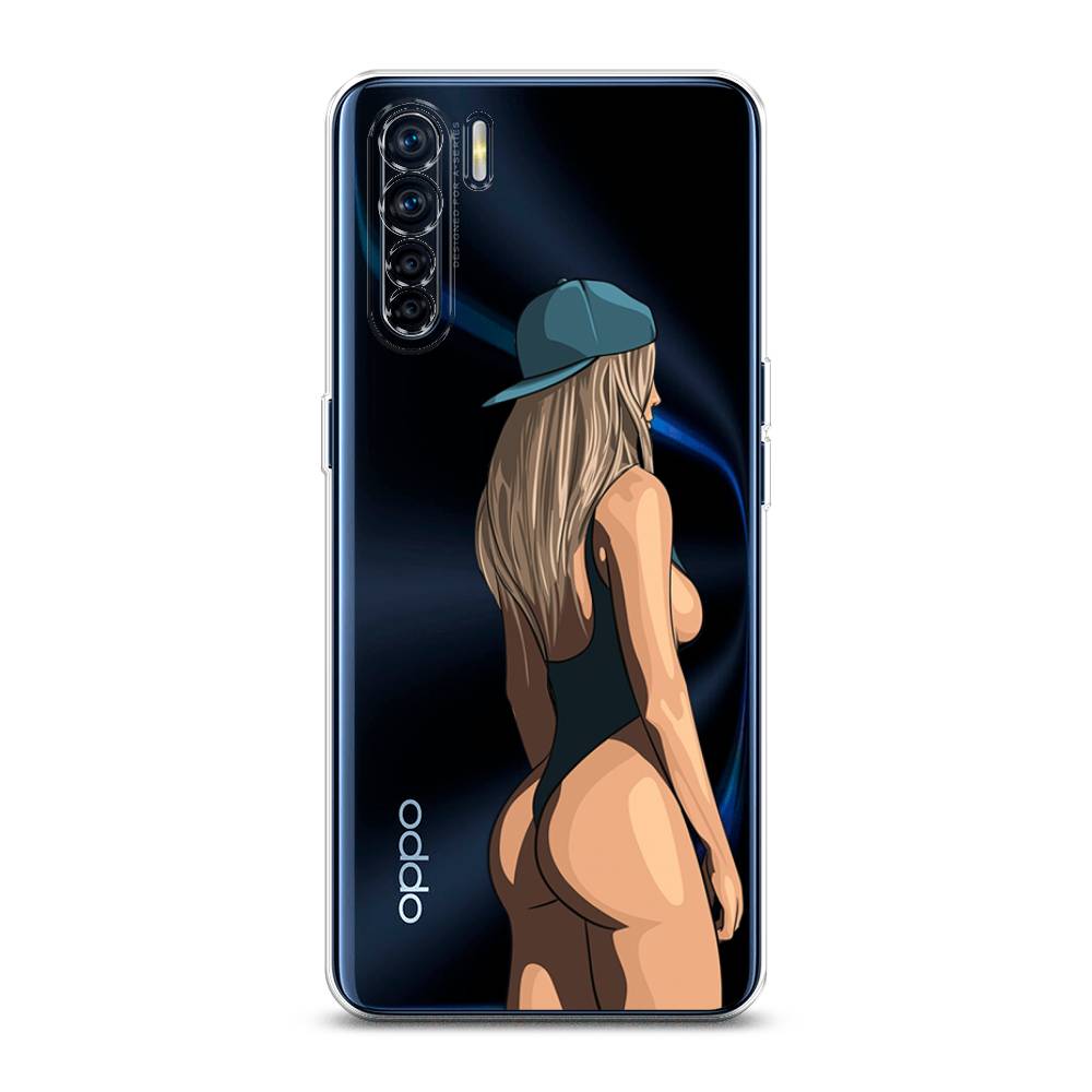 

Чехол для Oppo A91/Reno 3 "Девушка в черном купальнике", Зеленый;бежевый;черный, 254250-6