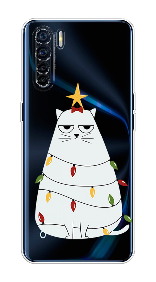 

Чехол на Oppo A91/Reno 3 "Котик в гирлянде", Белый;красный;желтый, 254250-1