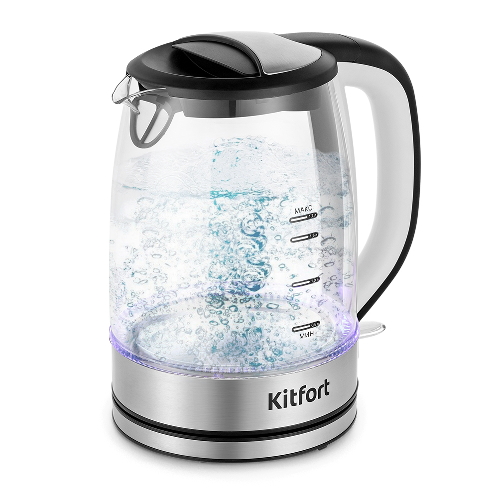 Чайник электрический Kitfort КТ-6628 1.7 л прозрачный, серый, черный