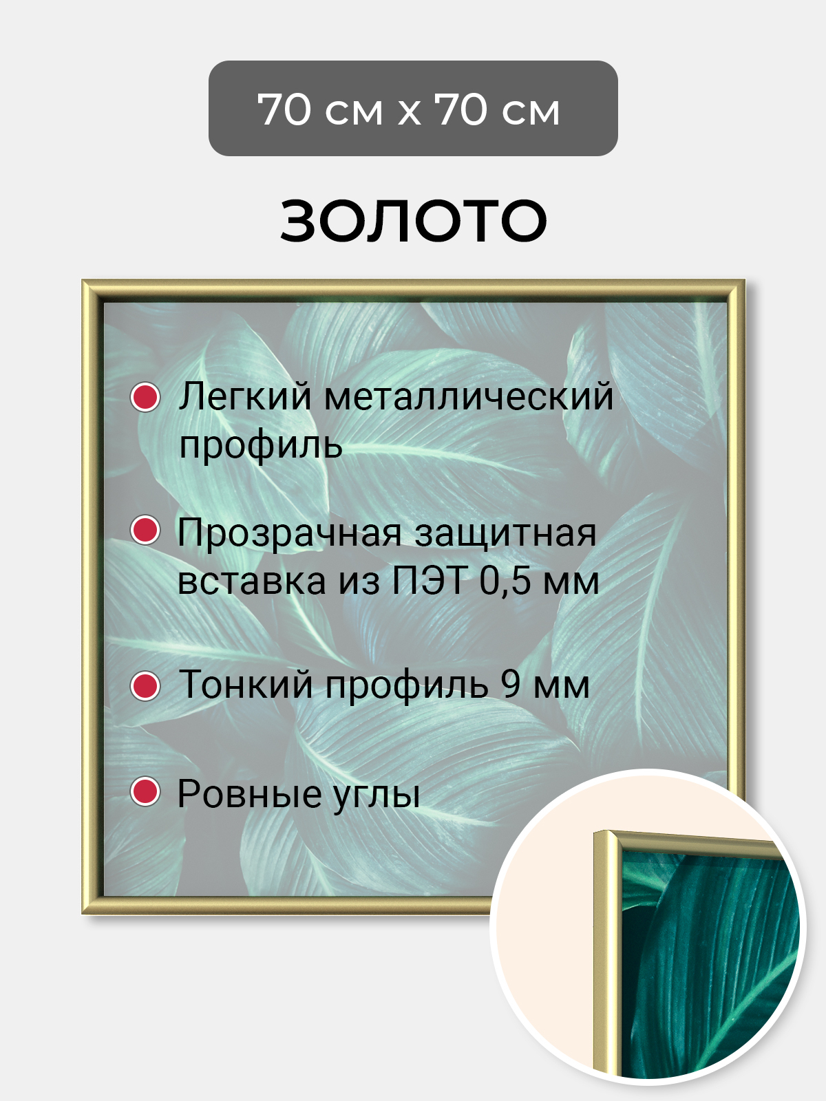 

Фоторамка Первое ателье "Золотая алюминиевая рамка 70х70 см" для фотографий, Золотистый, фоторамка квадратная