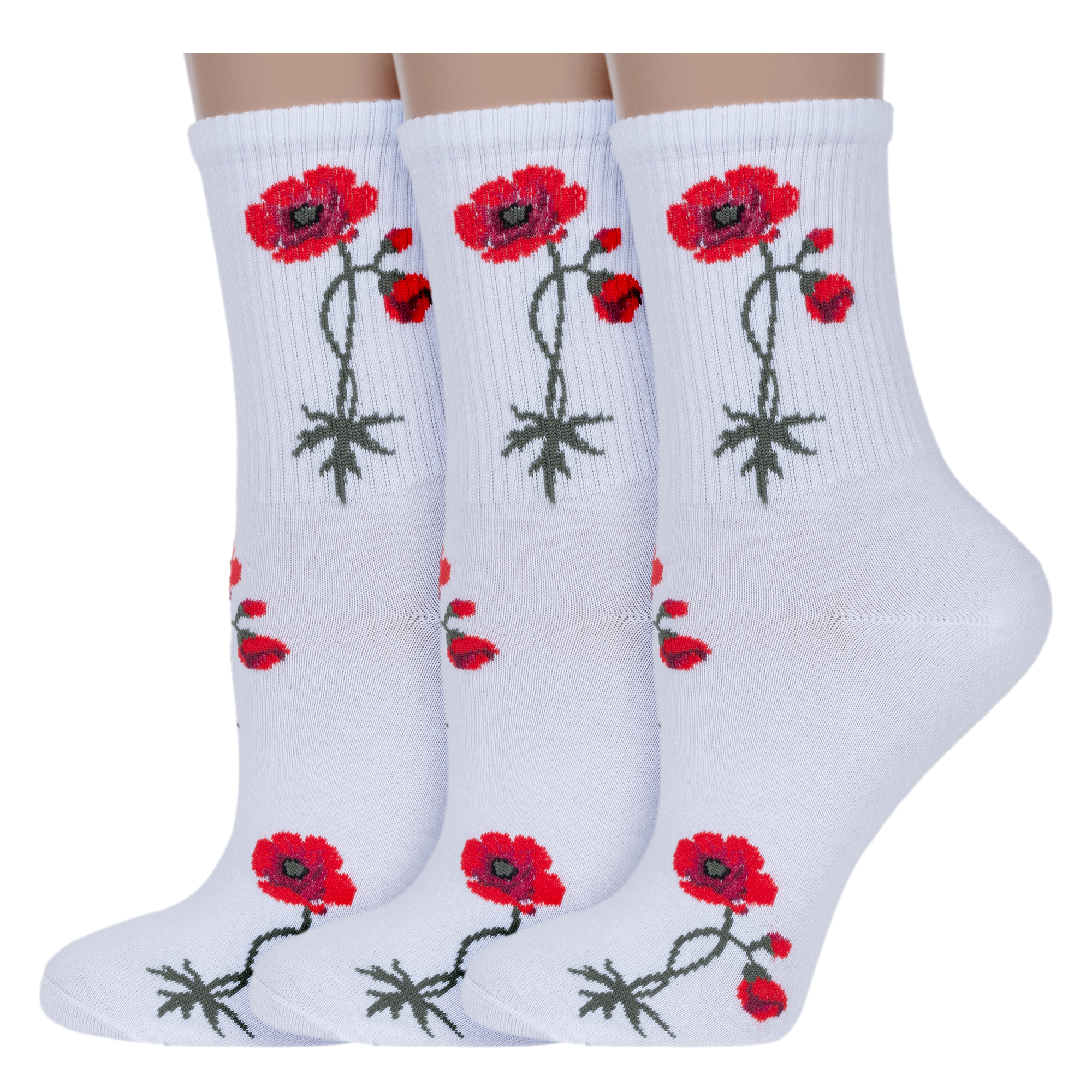 Комплект носков женских Красная Ветка 3-С-12ЦЖ белых; красных; зеленых 23-25