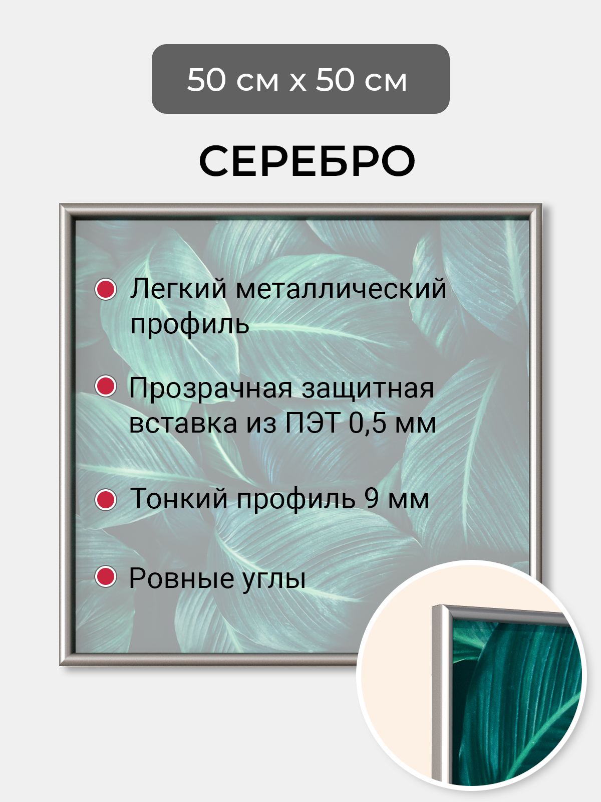 

Фоторамка Первое ателье "Серебристая алюминиевая рамка 50х50 см" для фотографий, Серебристый, фоторамка квадратная