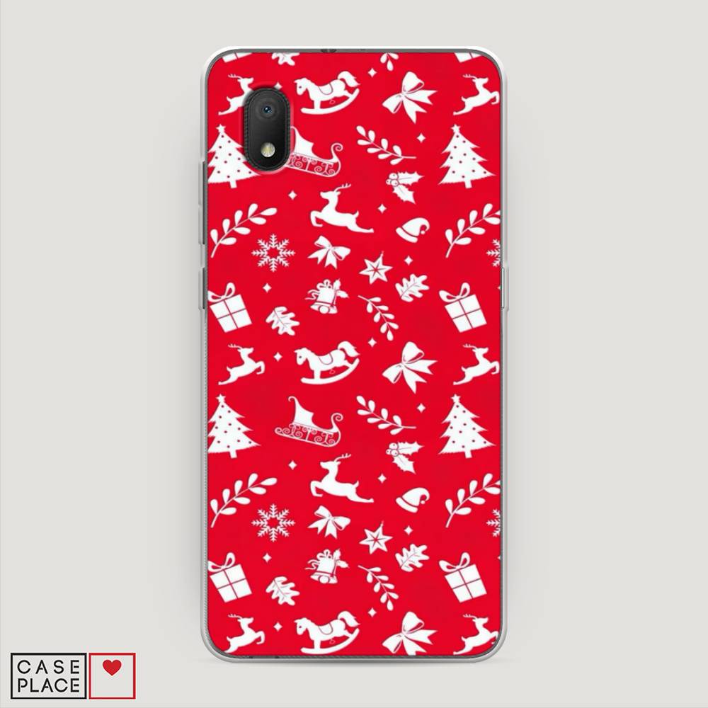 

Чехол на Alcatel 1A (2020) "Красный новогодний фон", Красный;белый, 171050-5