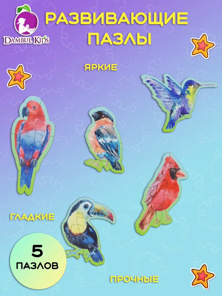 

Пазл деревянный Dambul-kids Птицы 5пазлов 19 элементов