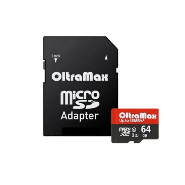 Карта памяти OltraMax microSDXC Class 10 UHS-1 45MB/s 64GB + SD adapter