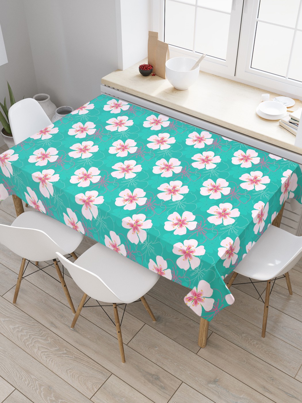 

Скатерть прямоугольная JoyArty "Цветы и их контуры" из сатена, 180x145 см, Голубой, Цветы и их контуры