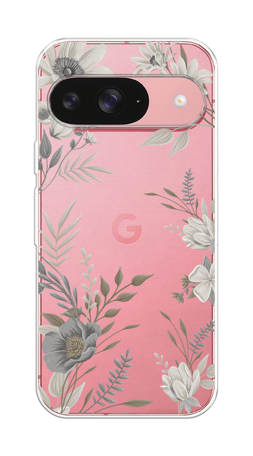 

Чехол на Google Pixel 9 "Цветы сепия", Серый;прозрачный;зеленый;белый, 271950-1