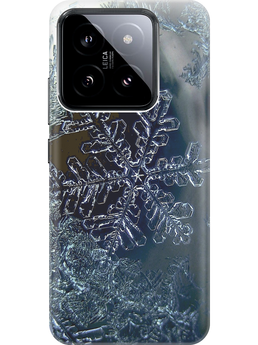 

Силиконовый чехол на Xiaomi 14 с рисунком "Макро снежинка", Синий;черный, 20012082