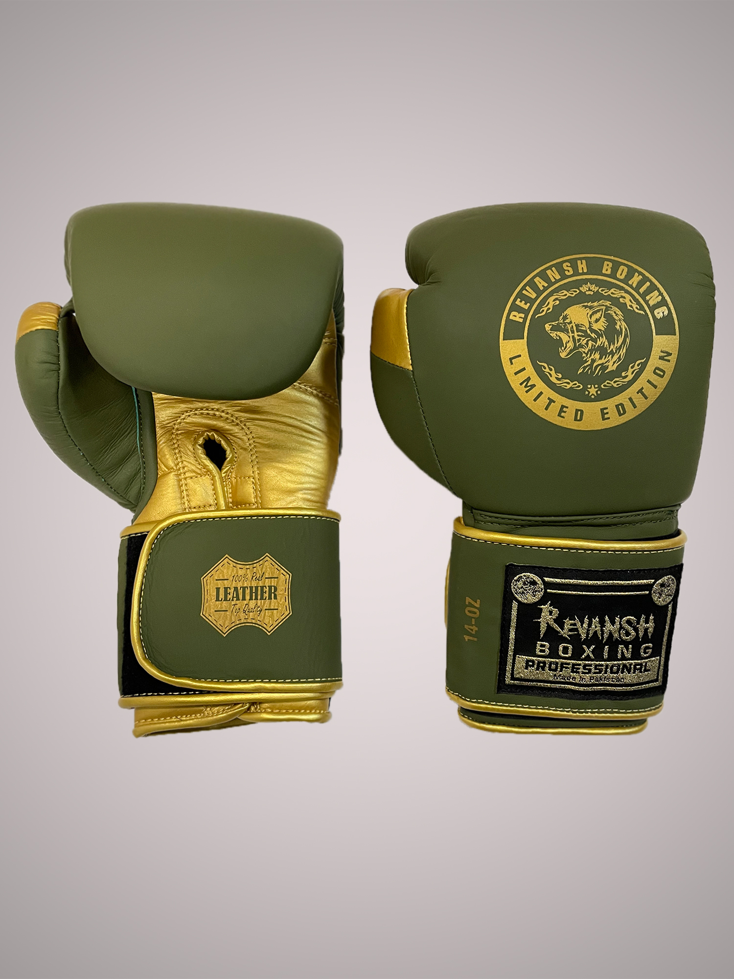 Боксерские Перчатки REVANSH PRO KHAKI GOLD 20 унций из натуральной кожи