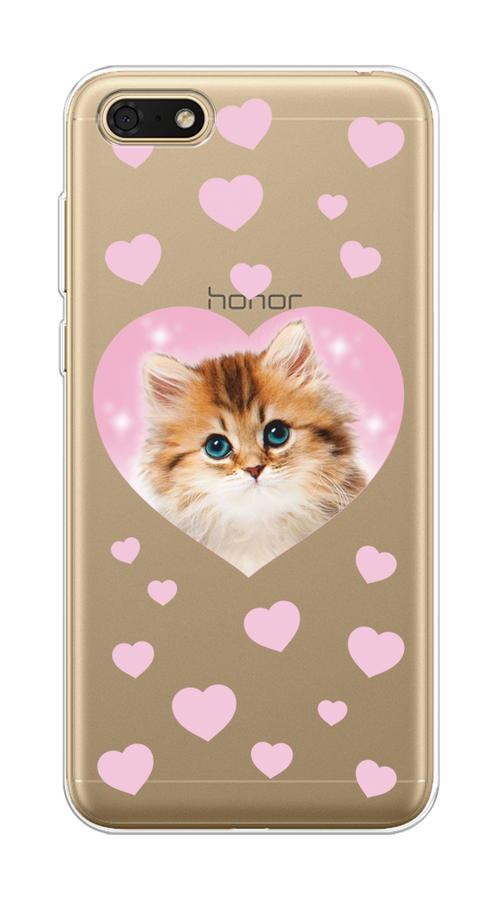 

Чехол на Honor 7A/7A Prime/Y5 Prime 2018/Y5 2018 "Котенок в сердце", Розовый;оранжевый;белый;прозрачный, 65250-1