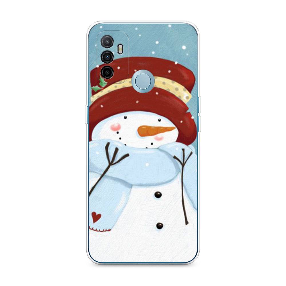 

Чехол для Oppo A53 "Застенчивый снеговик", Голубой;белый;красный, 254350-5