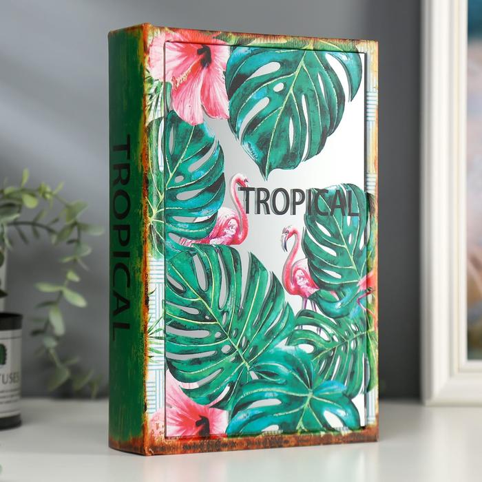 

Шкатулка-книга дерево кожзам "Фламинго в тропиках" зеркало 26х17,5х5 см