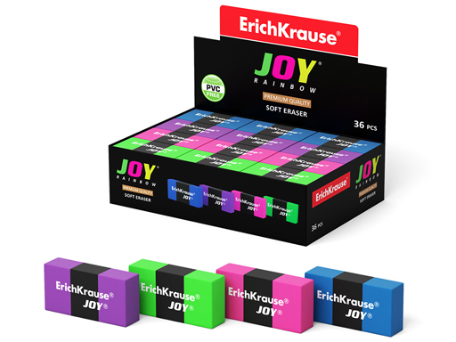

Ластик ErichKrause JOY Rainbow (в коробке по 36 шт.), Разноцветный, JOY Rainbow