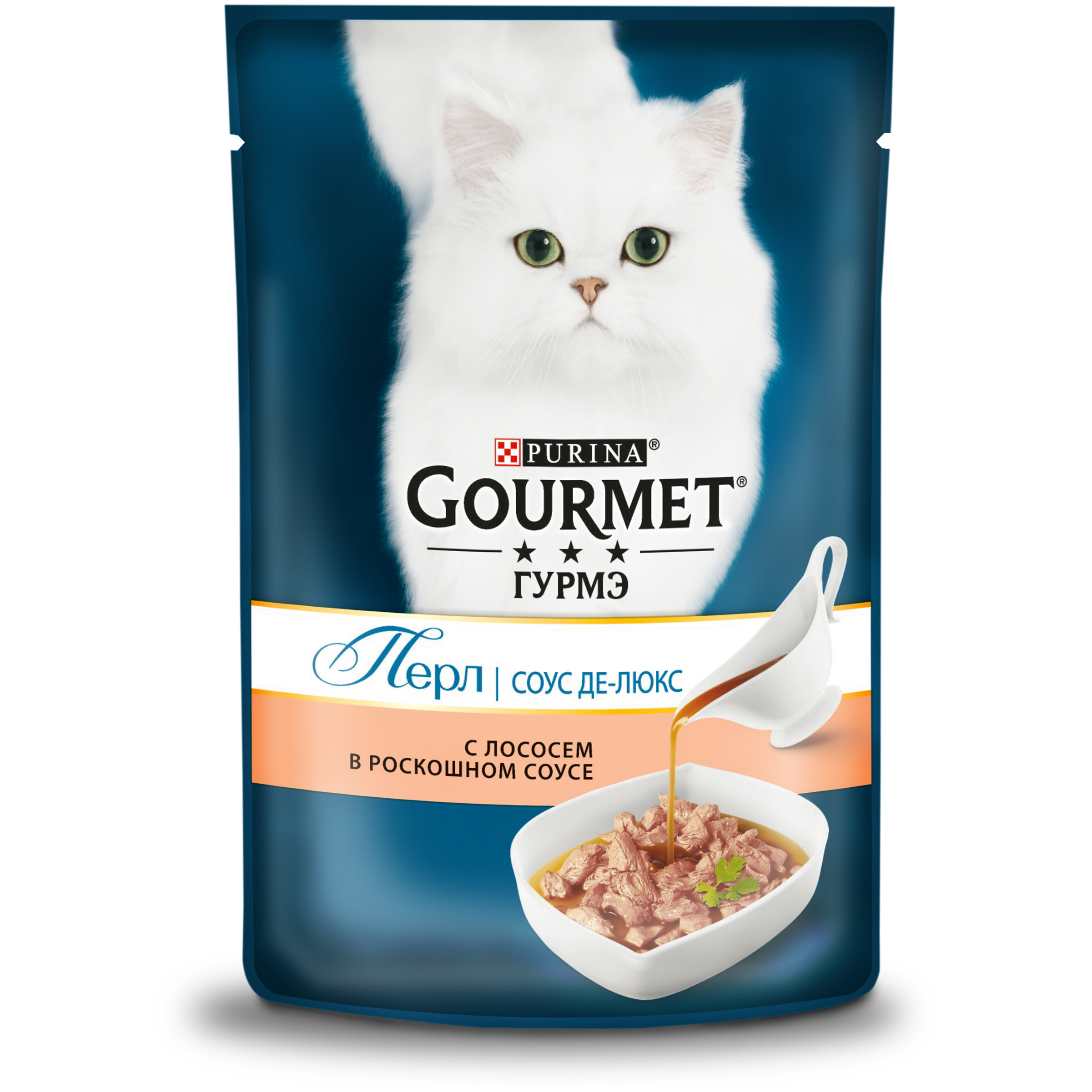 фото Влажный корм для кошек gourmet perle соус де-люкс, лосось, 85 г