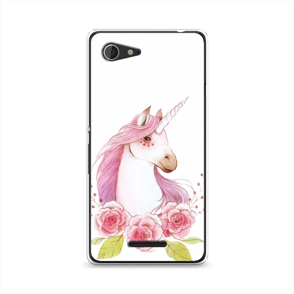 

Чехол на Sony Xperia E3 "Единорог цветы", Белый;розовый;серый, 52750-1