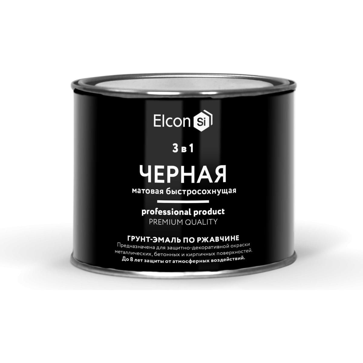 фото Грунт-эмаль elcon по ржавчине, матовая, 3 в 1, чёрная, 400 г