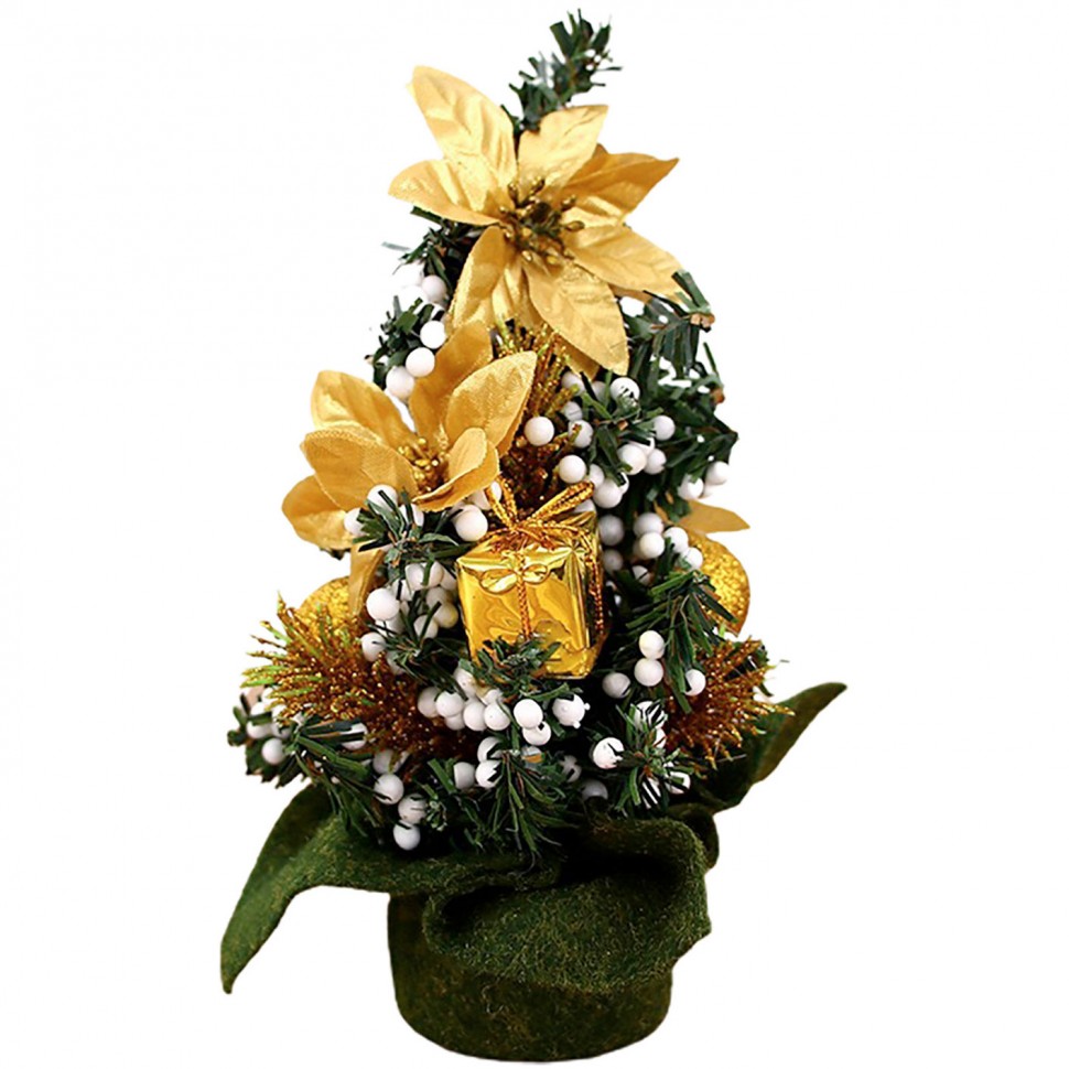 Ель искусственная Miland Золотые цветы НУ-5664 с украшениями 20 см