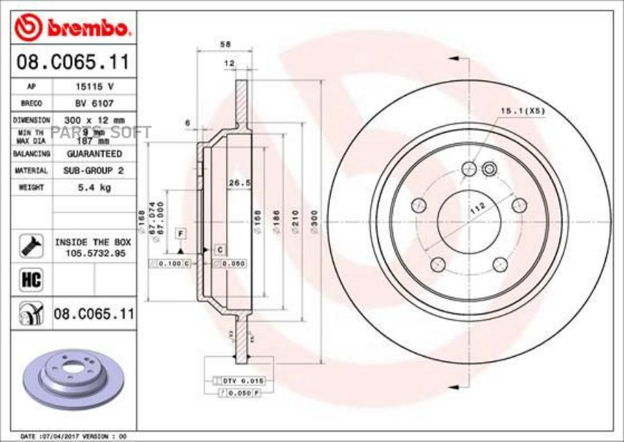 

Тормозной диск brembo комплект 1 шт. 08C06511