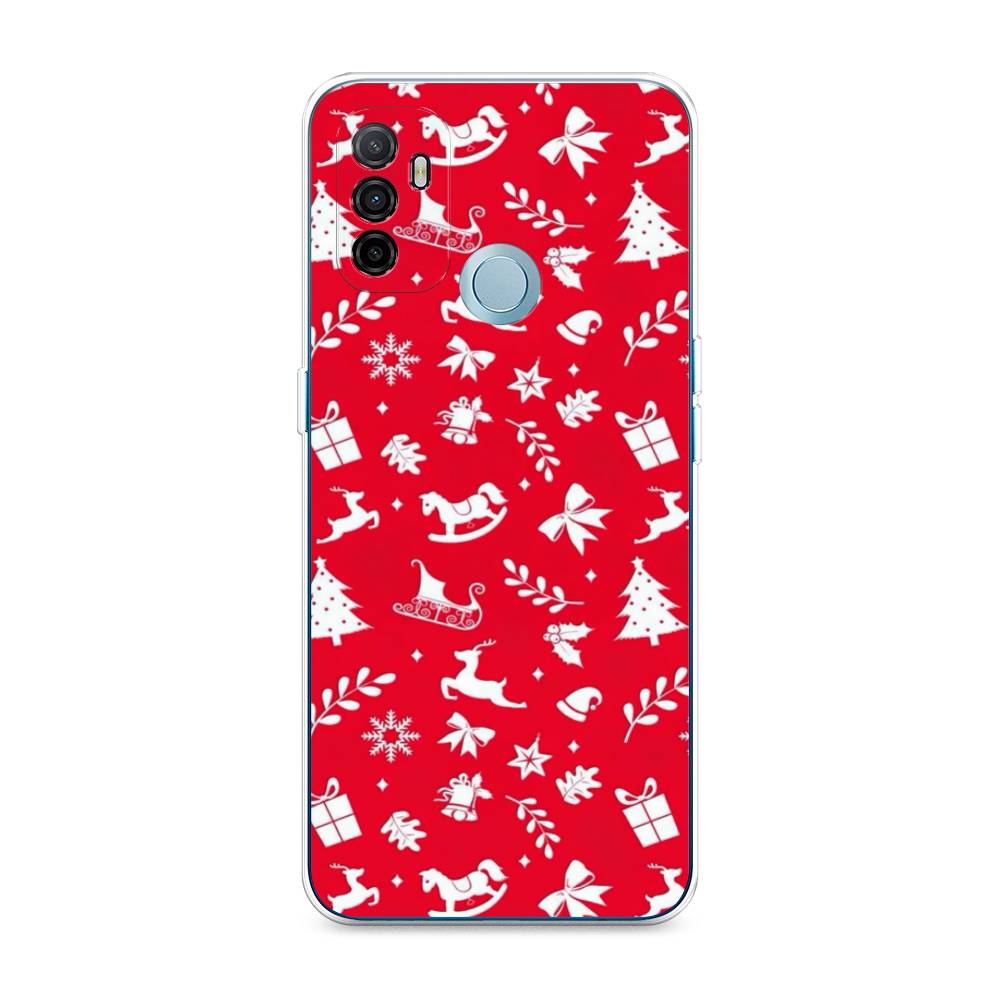 

Чехол для Oppo A53 "Красный новогодний фон", Красный;белый, 254350-5