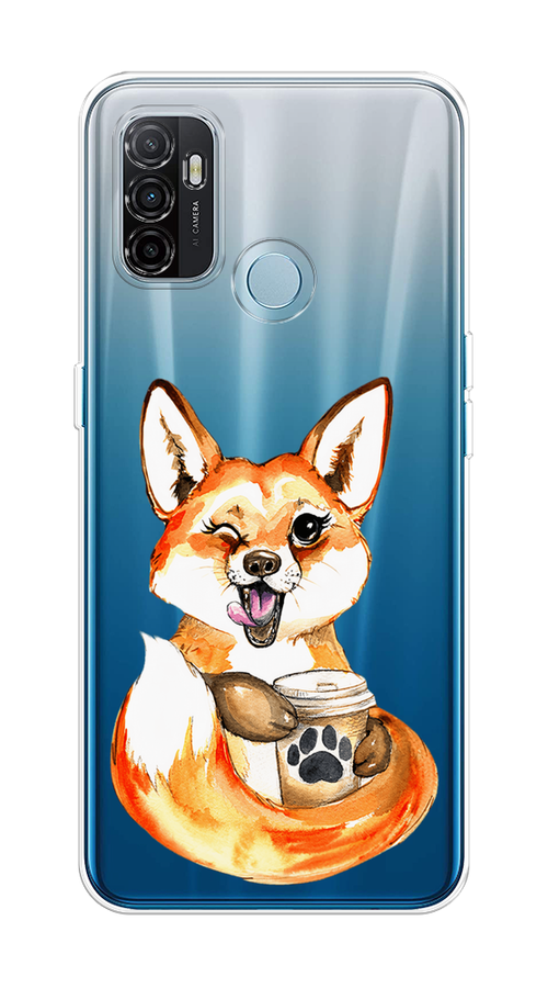 

Чехол на Oppo A53 "Подмигивающая лиса с кофе", Оранжевый;белый;коричневый, 254350-4