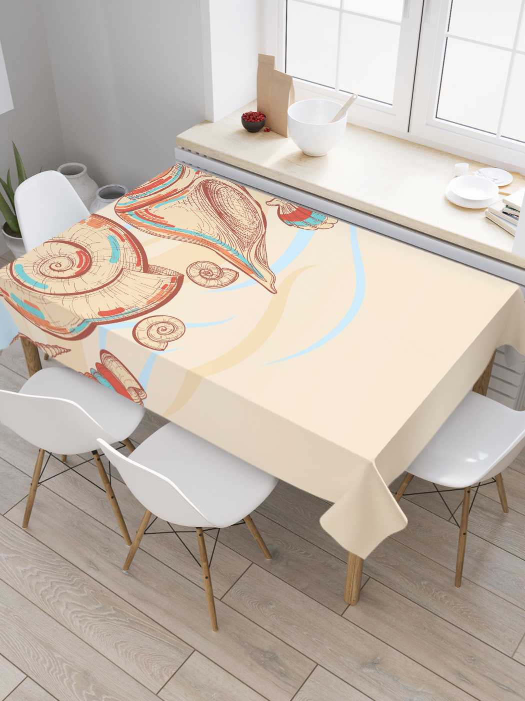 

Скатерть прямоугольная JoyArty "Облачные ракушки" из оксфорда, 120x145 см, Бежевый, Облачные ракушки