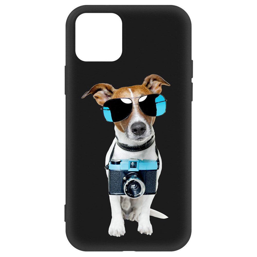 фото Чехол-накладка krutoff soft case пес-турист для iphone 12/12 pro черный