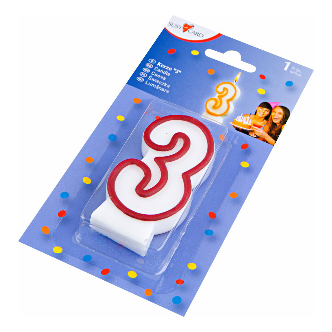 

Свеча праздничная цифра 3 Susy Card 8,5 см в ассортименте, Разноцветный