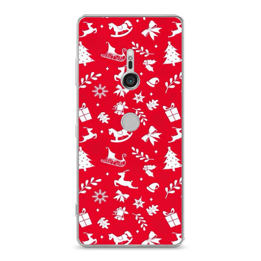 

Чехол на Sony Xperia XZ3 "Красный новогодний фон", Красный;белый, 53650-5