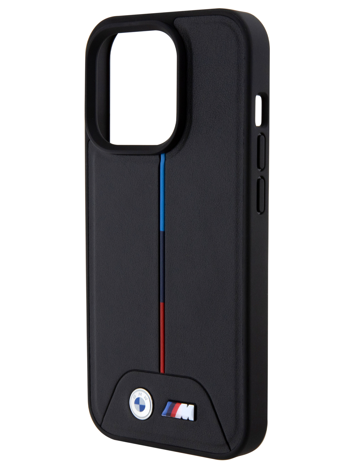 Чехол BMW для iPhone 15 Pro Max из экокожи с функцией Magsafe Quilted Tricolor, черный