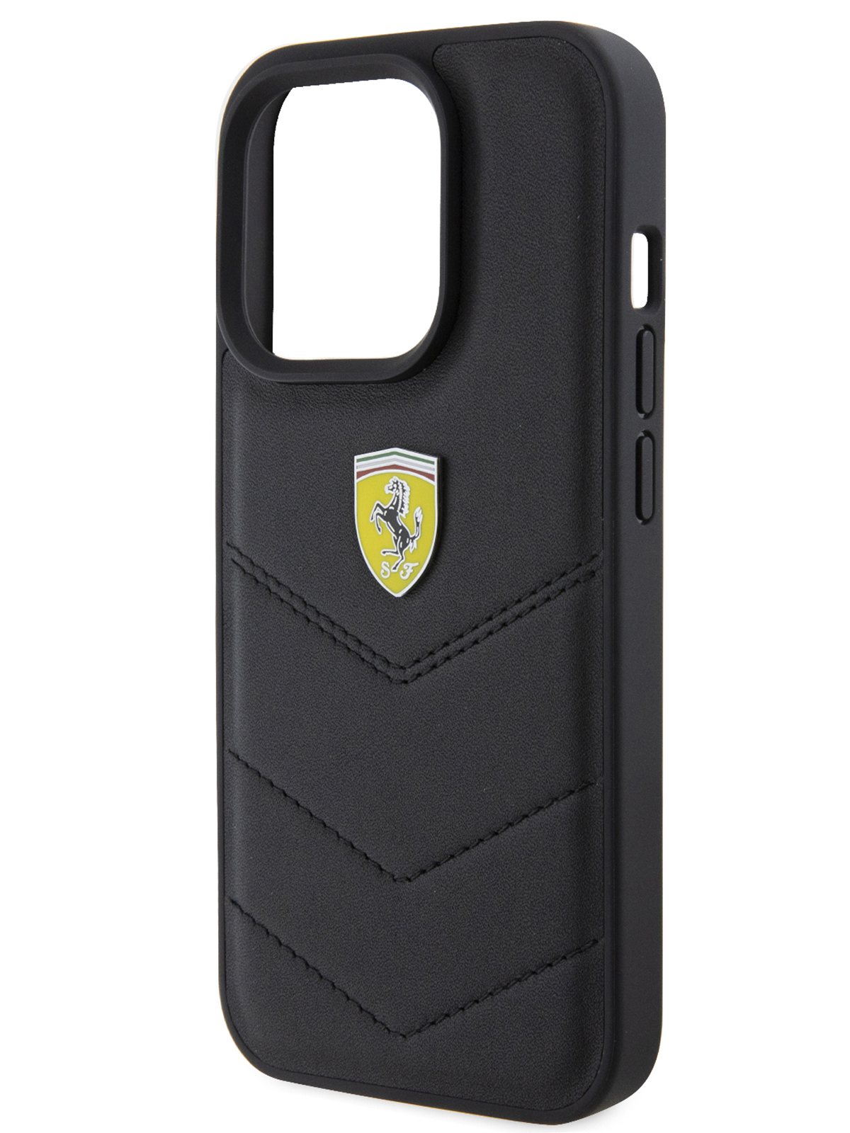 Чехол Ferrari для iPhone 15 Pro из натуральной кожи в стеганом оформлении, черный