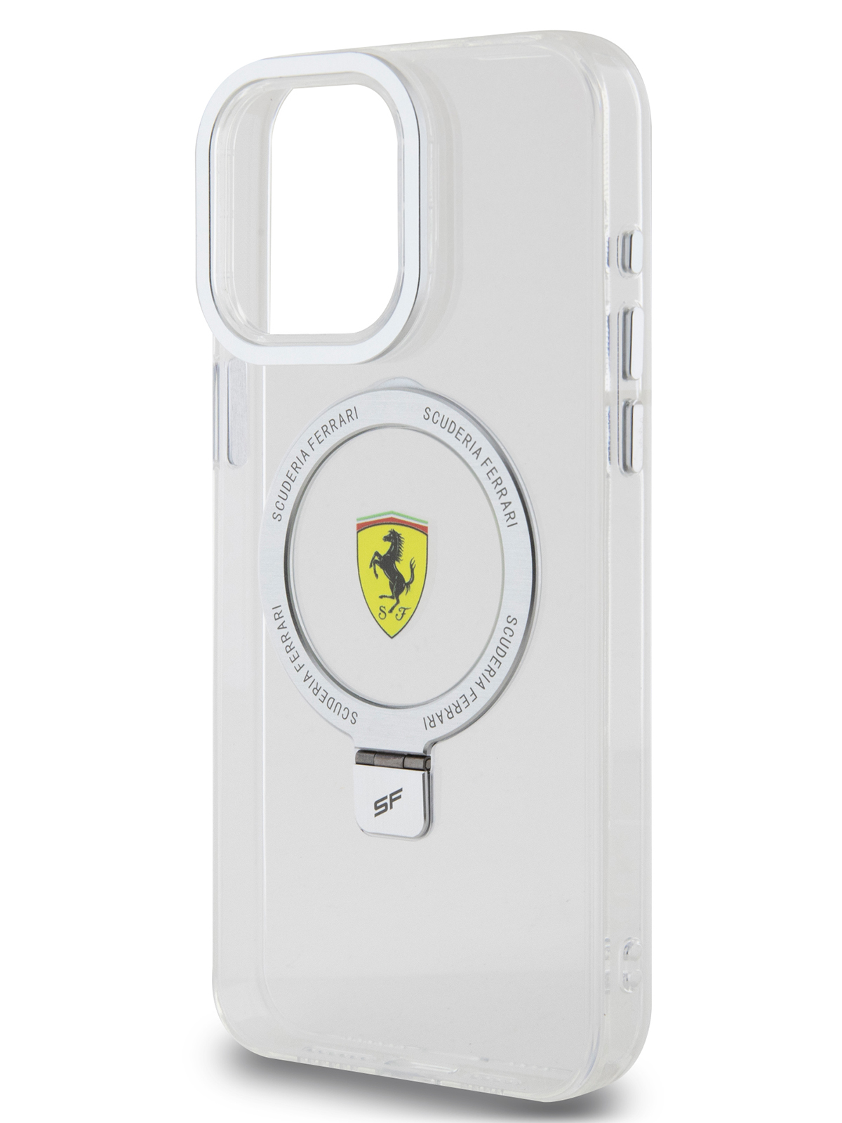Чехол Ferrari для iPhone 15 Pro Max с кольцом с функцией подставки, прозрачный