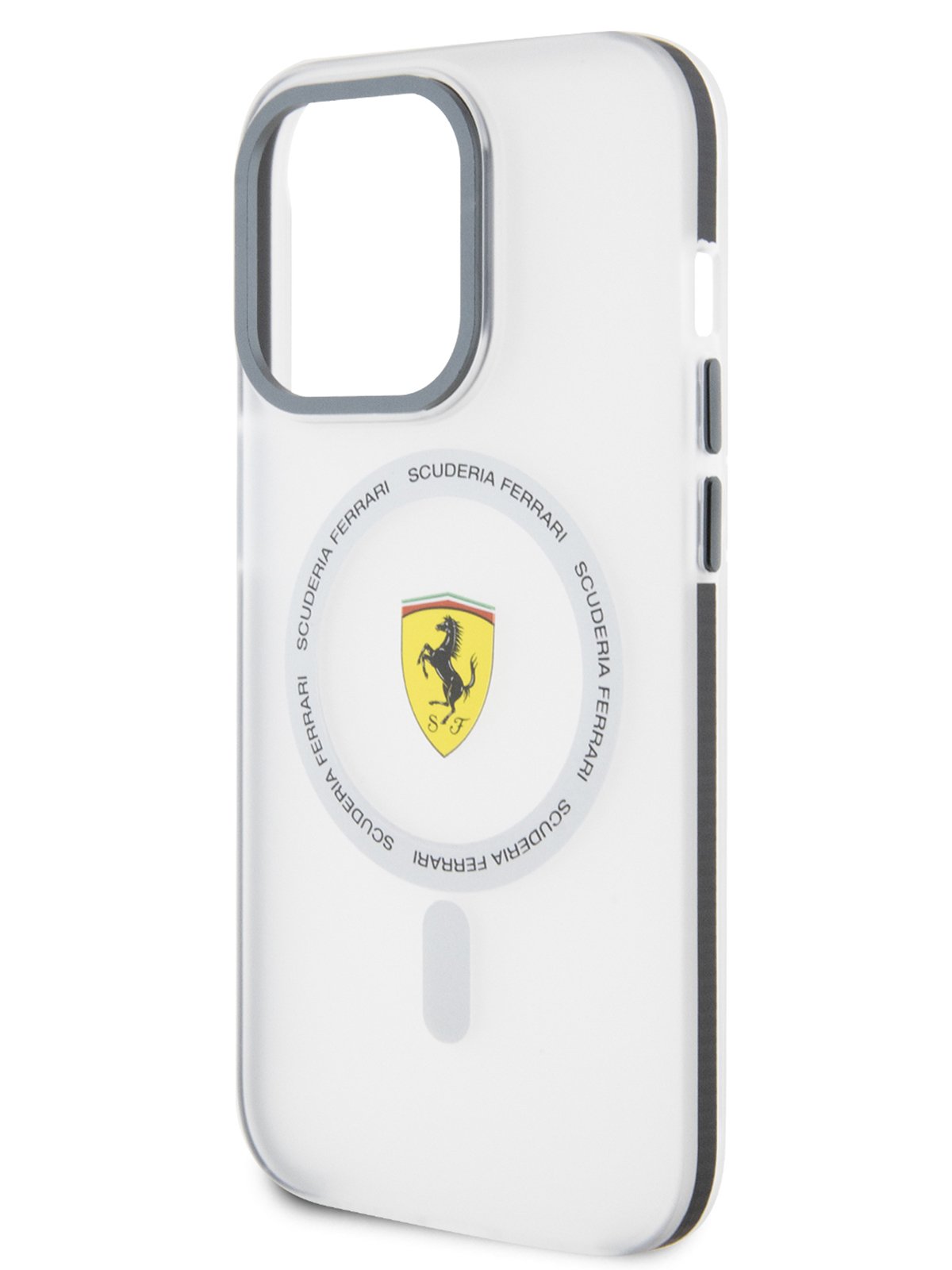 Чехол Ferrari для iPhone 15 Pro Max с матовым покрытием и функцией MagSafe, прозрачный