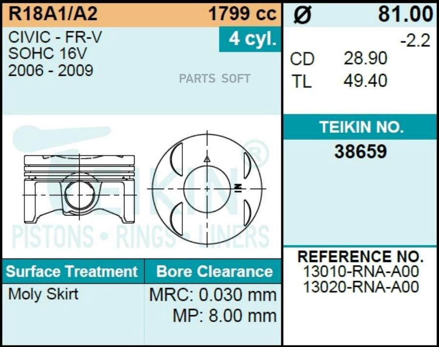 

Поршни TEIKIN 38659 STD Honda Civic R18a 06-