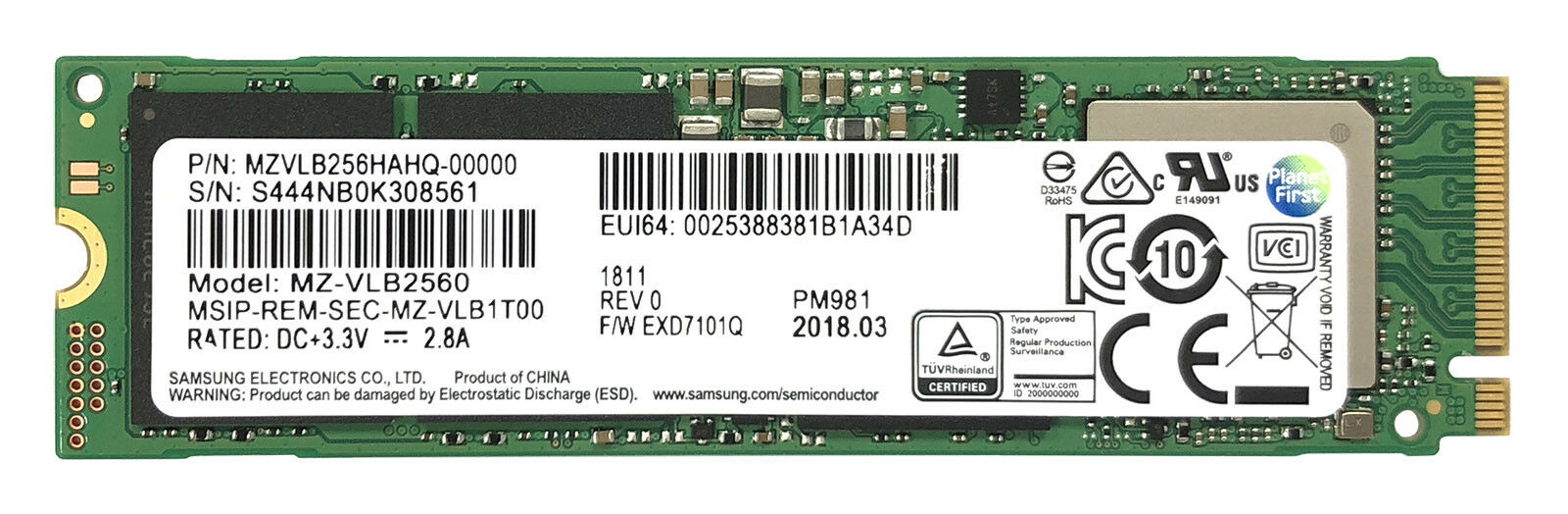 SSD накопитель Samsung PM981 M.2 2280 256 ГБ MZ-VLB256HBHQ