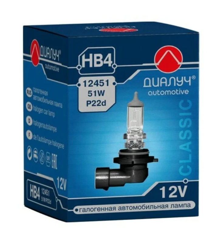 

Лампа 12 В Hb4 51 Вт Prime Галогенная Диалуч Диалуч арт. 12451PR