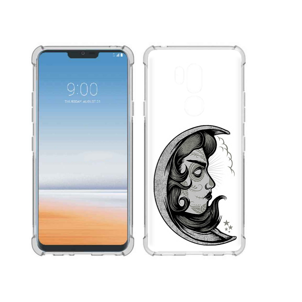 

Чехол MyPads Tocco для LG G7 ThinQ черно белая луна с лицом, Прозрачный, Tocco