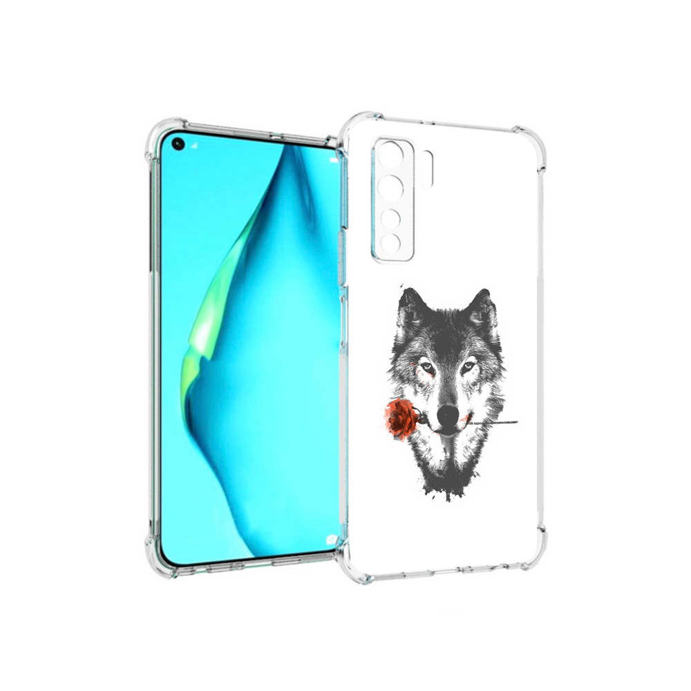 

Чехол MyPads Tocco для Huawei Nova 7 SE волк с розой, Прозрачный, Tocco