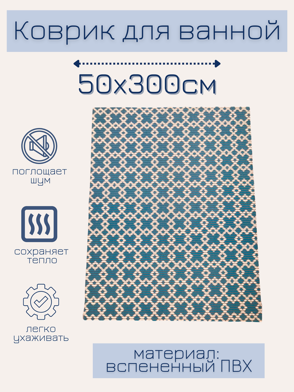 

Напольный коврик Милкитекс комфорт коврик-пена-син-квадромбы-50x300, комфорт