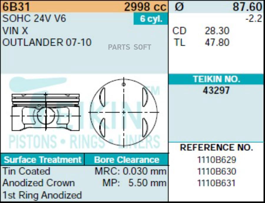 

Поршни TEIKIN 43297 STD Mitsubishi Outlander 6b31 07-